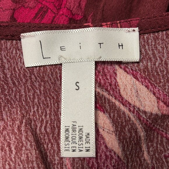 Leith Peplum Floral Blouse V-Neck Long Bell Sleeve Burgundy Pink Women’s US S - Picture 5 of 11